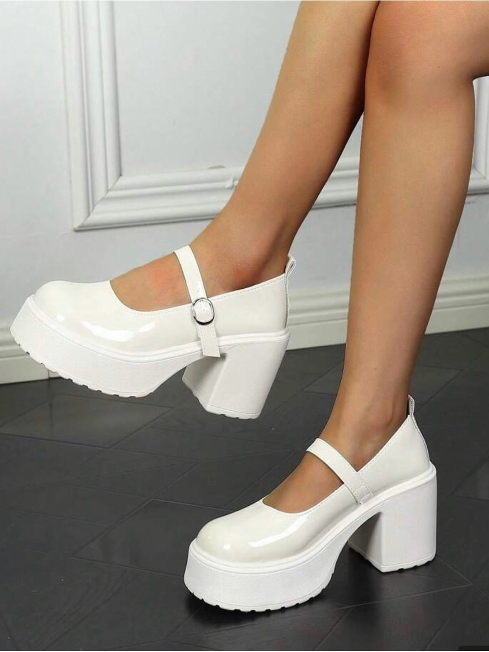 Classic Mary Jane Platform Heels in White